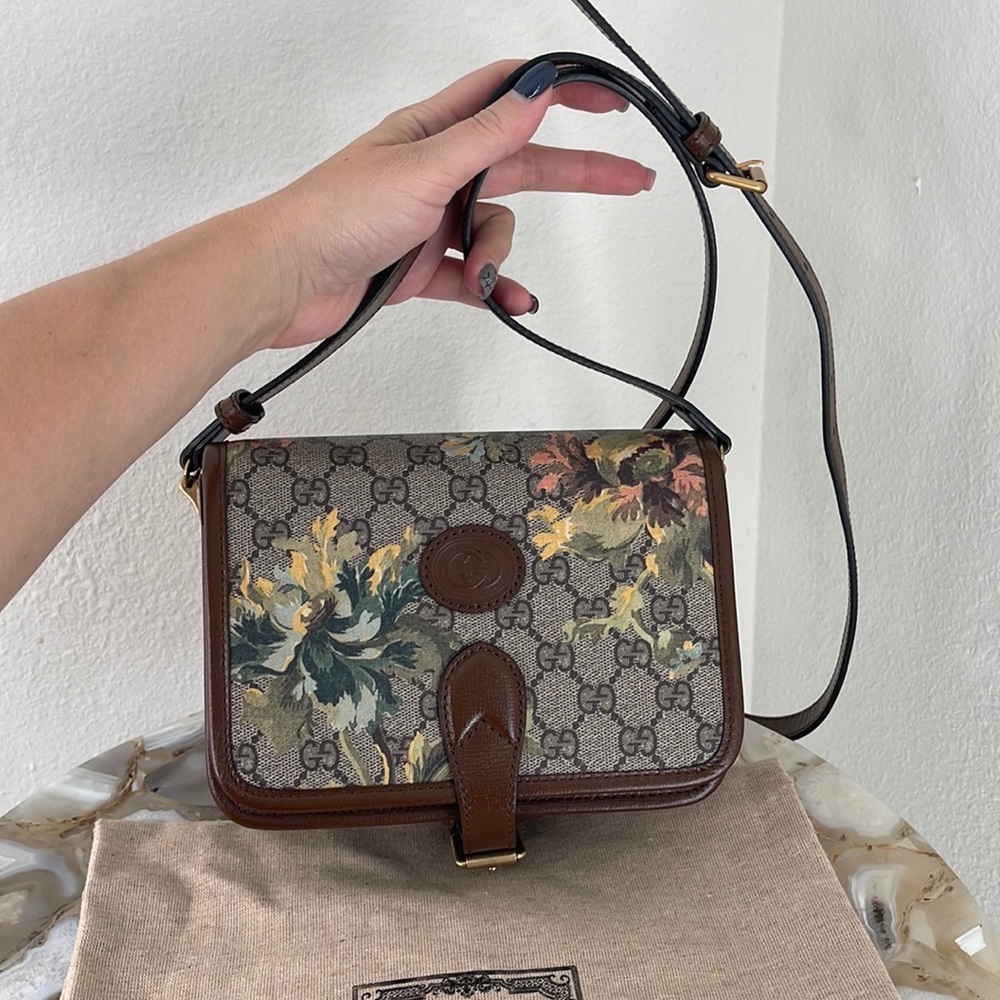 $2,795 NEW GUCCI Floral Camouflage Purse Crossbody Bag Brown Beige Unisex
